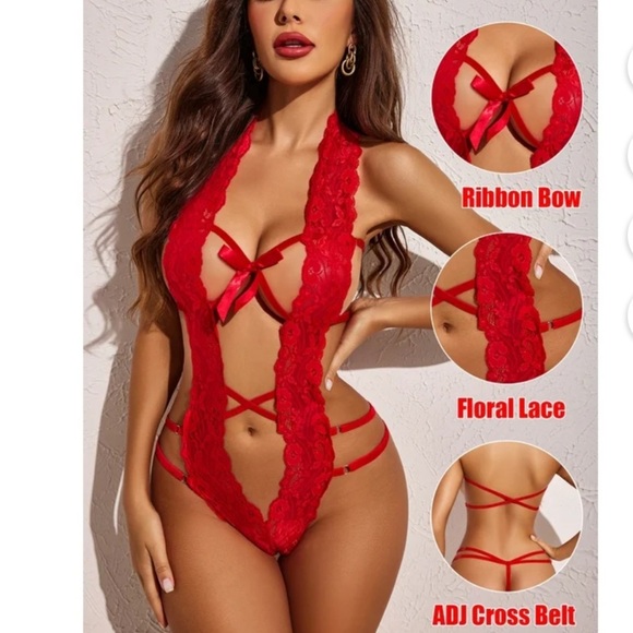 Sexy Lace Lingerie Deep V Halter Bodysuit One Piece Babydoll Teddy Size M - Picture 7 of 9